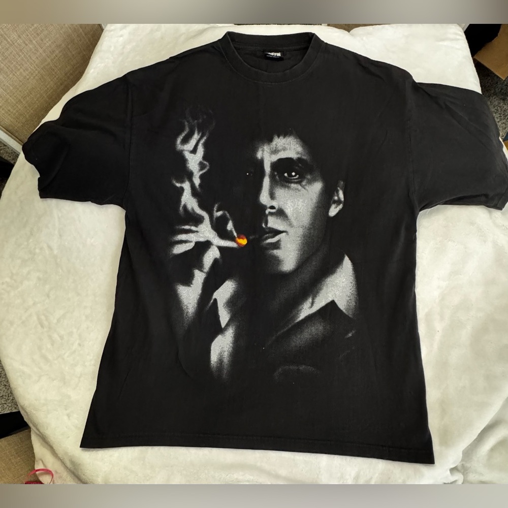 Scarface Tony Montana Graphic T-Shirt Black Smoke Print 2XL Griffin Activewear